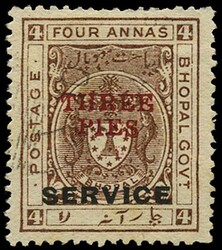 Official. 1935-36 "THREE PIES" on 4a chocolate, type O6 surcharge in ...