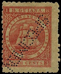 BRITISH GUIANA 1866 SG104as Specimen 48c crimson Ship perf 10 1866-71 ...