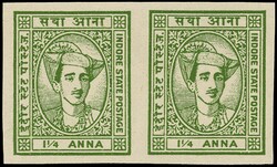 I.F.S. INDORE 1940 SG39a Mint1940-46 1½a yellow-green, imperforate ...