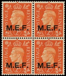 B.O.I.C. - M.E.F. 1942 SGM2/a Mint 2d orange block with sliced 'M' ...