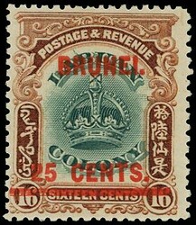 1906 25c on 16c green and brown, type 4 surcharge on Labuan, variety ...