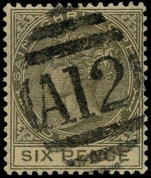 ST CHRISTOPHER 1882 SG19 Forgery by Sperati of QV 6d olive-brown ...