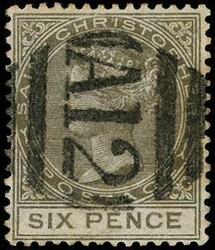 ST CHRISTOPHER 1882 SG19 Forgery by Sperati of QV 6d olive-brown ...
