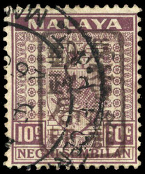 1942 (3 Apr) Negri Sembilan 10c dull purple, chop 'H' in brown, ...