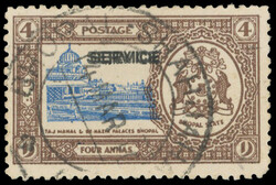Official. 1936-49 4a blue and brown, error 'SERVICE' opt double, ...