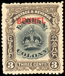 1906 3c black and sepia, type 2 opt on Labuan, variety Line through ...