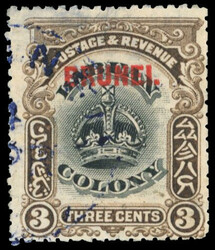 1906 3c black and sepia, type 2 opt on Labuan, variety Line through ...