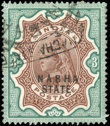    1885-1900 3r brown and green, type 2 opt on India, neatly ...
