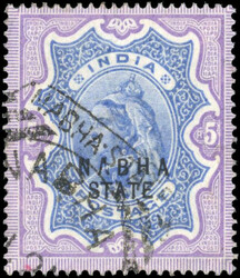    1885-1900 5r ultramarine and violet, type 2 opt on India, neatly ...
