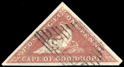 Cape of Good Hope SG 1a Used 1853 1d deep brick-red on deeply blued ...