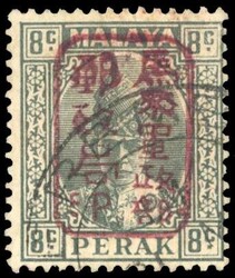 Malaya Japanese Occupation SG J194a 1942 (3 Apr) Perak 8c grey, chop ...