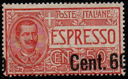 Regno 1922 espresso, 60 C. su 50 C. rosso, soprastampa spostata a ...
