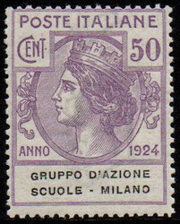 Regno 1924 enti parastatali Gruppo d'Azione Scuole Milano, 4 valori ...