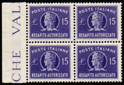 Repubblica 1949/52 recapito autorizzato, 2 valori in quartine (N° ...