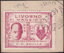 Emissioni Locali Livorno 1930 Visita di Mussolini, 30 C. rosa lilla, ...