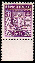 Emissioni Locali Campione 1944 Stemma del Comune, serie di 5 valori, ...