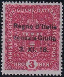 Venezia Giulia 1918 3 K rosa carminio, carta senza fili di seta, ...