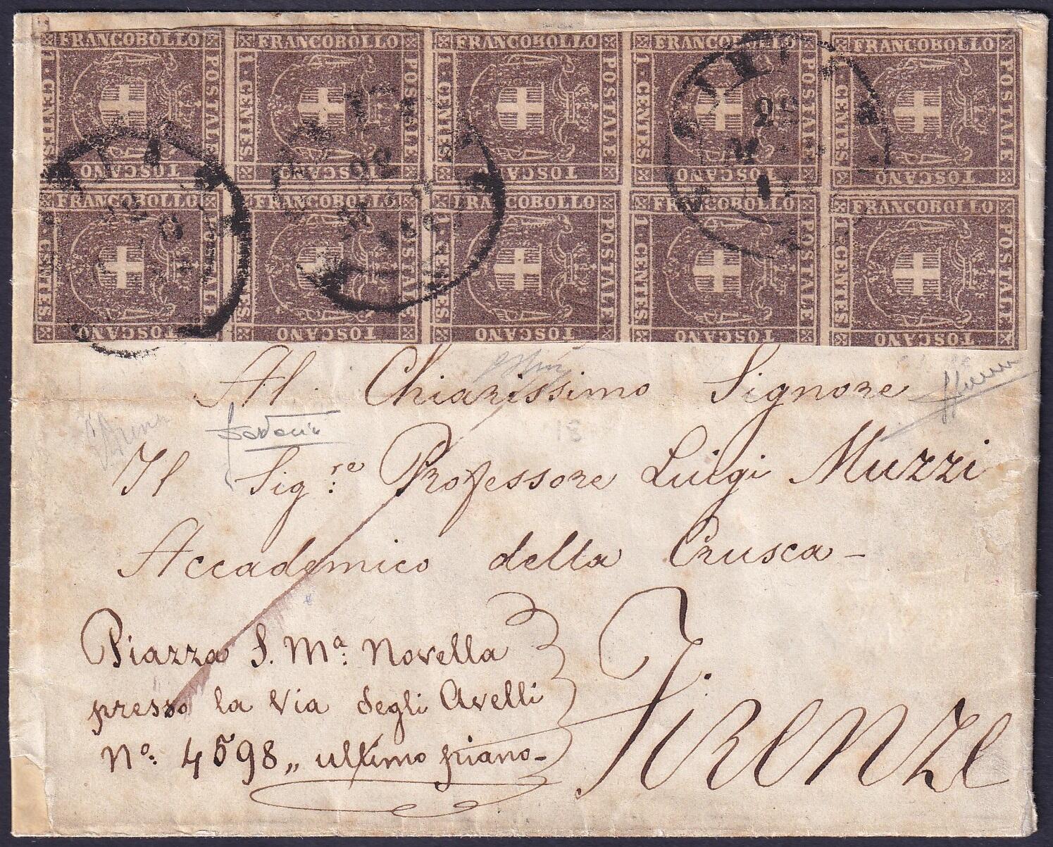 Toscana, lettera del 22 Maggio 1860 da S. Miniato, affrancata con ...
