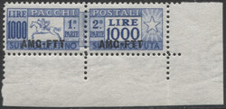 Trieste A 1954 pacchi postali, 1000 L. oltremare, angolo di foglio, ...