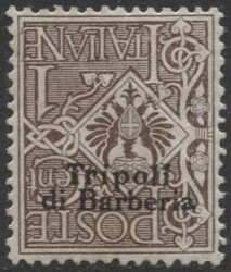 Tripoli di Barberia 1909 1 C. bruno, con la soprastampa capovolta ...