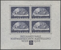 Austria 1933 foglietto W.I.P.A. carta con fili di seta, certificato ...