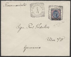 Salonicco Levante, lettera affrancata con 20 Pi su 5 L. annullato ...