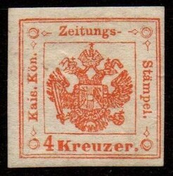 Lombardo Veneto 1858 segnatasse per giornali, 4 K vermiglio, ristampa ...