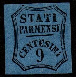 Parma 1853/57 segnatasse per giornali, 9 C. azzurro, ampi margini ...