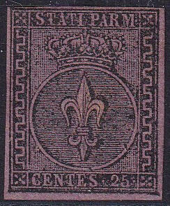 Parma 1852 25 C. violetto, ben marginato, rarissimo francobollo allo ...