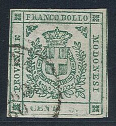 5 c. verde n. 12, nitido e leggero annullo originale (Em.D., cert. R. ...