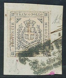 20 c. ardesia violaceo n. 15 ben marginato, su frammento con annullo ...