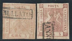5 gr. n. 8 + 8a: due esemplari di tinte diverse, il secondo siglato ...