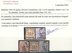 Sovrastampati, serie cpl. n. 4/6 con nitidi annulli originali. Assai ...