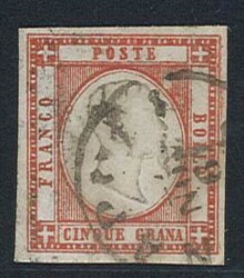 5 gr. rosso carminio n. 21p, con filetto laterale, come sempre ...