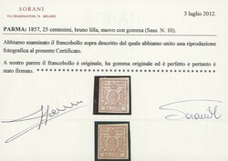 25 c. bruno lilla n. 10, ben marginato (Em.D., RD, cert. Sorani). ...