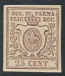 25 c. bruno lilla scuro n. 10a, ben marginato. (2250)