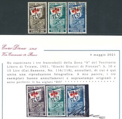 "Ginnici", serie cpl. n. 116/118 con annulli originali (cert. R. ...