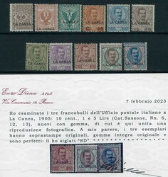 Sovrastampati, serie cpl. n. 3/13 (cert. R. Diena). (4500)