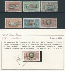 Manzoni, fresca serie completa n. 71/76 (cert. E. Diena). (2200)