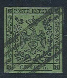 5 c. verde oliva n. 8, ben marginato (AD). (300)