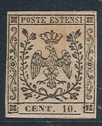 10 c. rosa con punto dopo la cifra n. 9, ben marginato. (900)