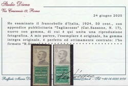 50 c. "Tagliacozzo" n. 17 splendido, fresco e ben dentellato, ...