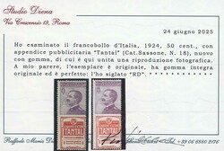 50 c. "Tantal" n. 18 fresco e ben dentellato, decentrato e come tale ...