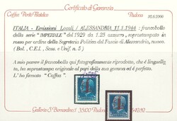 Imperiale 1,25 lire azzurro sovr. n. 5. Non comune (cert. Caffaz). ...