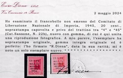 IMPERIA - 20 c. n. 22b, con sovrastampa capovolta e privo del ...
