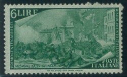 Risorgimento 6 lire verde n. 21, con sovrastampa in albino (Ray)