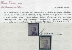 50 c. violetto con sovrastampa di PROVA, n. S1, fresco e ben ...