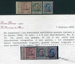 Sovrastampati, i 3 alti valori della serie n. 6 + 12/13, molto belli ...