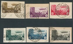 Zeppelin, serie cpl. P.A. n. 22/27 su frammenti con annulli postumi. ...