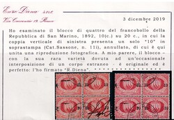10 10 su 20 c. rosso n. 11i: quartina usata in cui la coppia ...